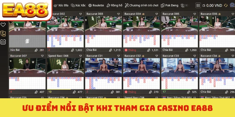 Ưu điểm nổi bật khi tham gia casino EA88